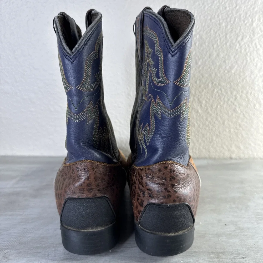 Tony Lama Mid Calf Brown/Navy  Embroidered TLX Western Cowboy Kids 1.5